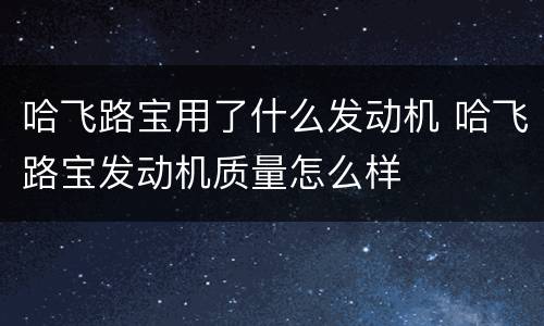 哈飞路宝用了什么发动机 哈飞路宝发动机质量怎么样