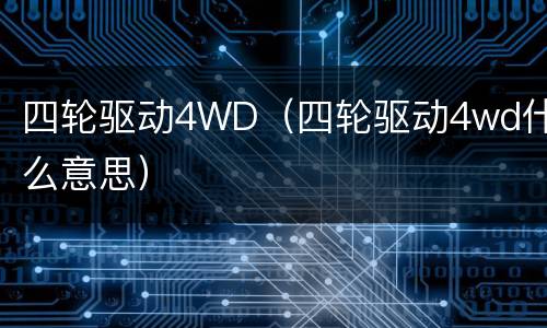四轮驱动4WD（四轮驱动4wd什么意思）