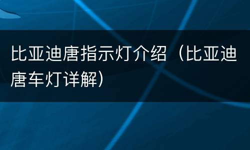 比亚迪唐指示灯介绍（比亚迪唐车灯详解）