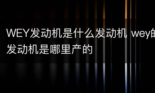 WEY发动机是什么发动机 wey的发动机是哪里产的