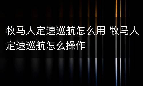 牧马人定速巡航怎么用 牧马人定速巡航怎么操作
