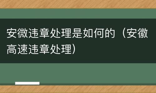 安微违章处理是如何的（安徽高速违章处理）