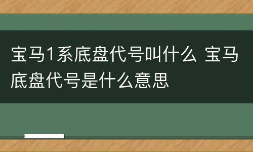 宝马1系底盘代号叫什么 宝马底盘代号是什么意思
