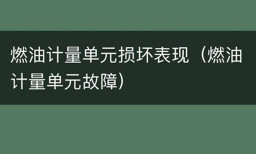 燃油计量单元损坏表现（燃油计量单元故障）