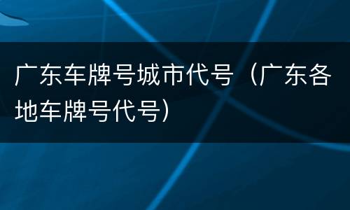 广东车牌号城市代号（广东各地车牌号代号）