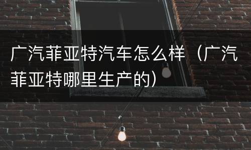 广汽菲亚特汽车怎么样（广汽菲亚特哪里生产的）