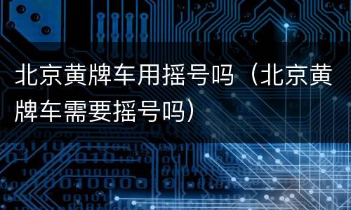 北京黄牌车用摇号吗（北京黄牌车需要摇号吗）