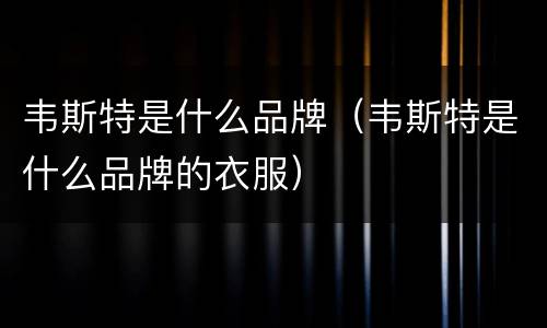 韦斯特是什么品牌（韦斯特是什么品牌的衣服）