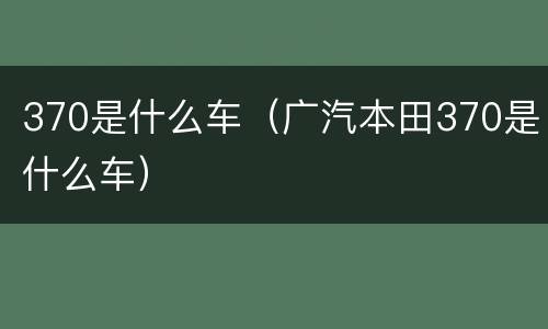 370是什么车（广汽本田370是什么车）