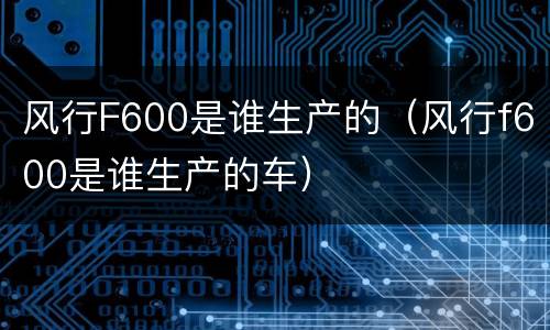 风行F600是谁生产的（风行f600是谁生产的车）