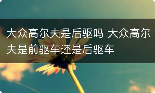 大众高尔夫是后驱吗 大众高尔夫是前驱车还是后驱车