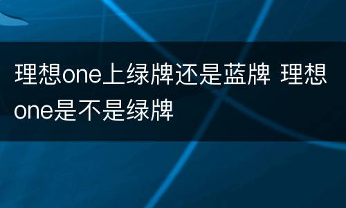 理想one上绿牌还是蓝牌 理想one是不是绿牌