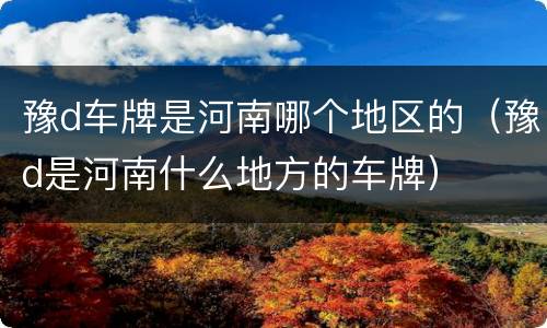 豫d车牌是河南哪个地区的（豫d是河南什么地方的车牌）