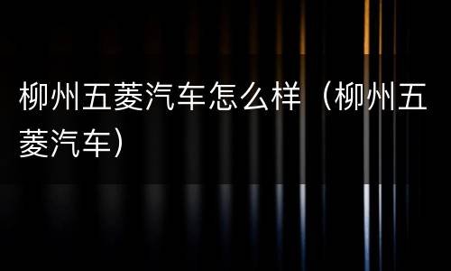 柳州五菱汽车怎么样（柳州五菱汽车）
