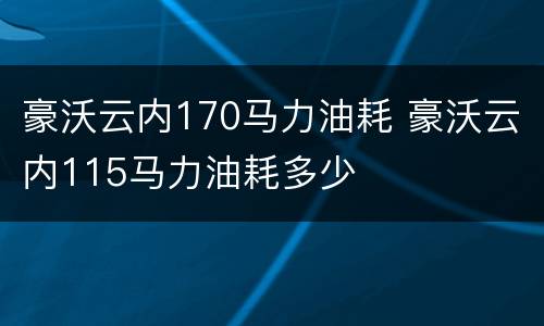 豪沃云内170马力油耗 豪沃云内115马力油耗多少