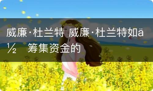 威廉·杜兰特 威廉·杜兰特如何筹集资金的