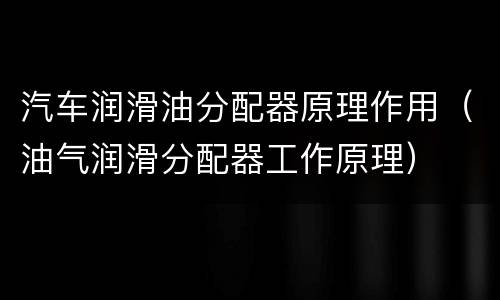 汽车润滑油分配器原理作用（油气润滑分配器工作原理）
