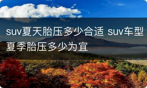 suv夏天胎压多少合适 suv车型夏季胎压多少为宜
