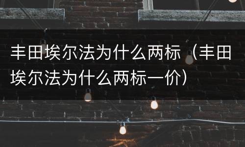 丰田埃尔法为什么两标（丰田埃尔法为什么两标一价）