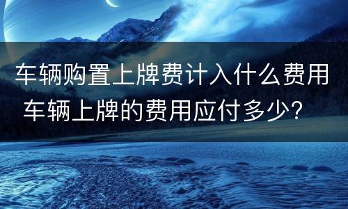 车辆购置上牌费计入什么费用 车辆上牌的费用应付多少?