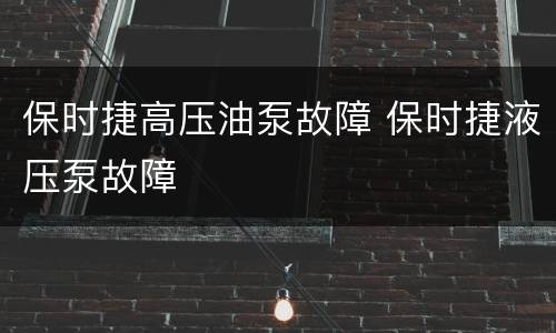 保时捷高压油泵故障 保时捷液压泵故障