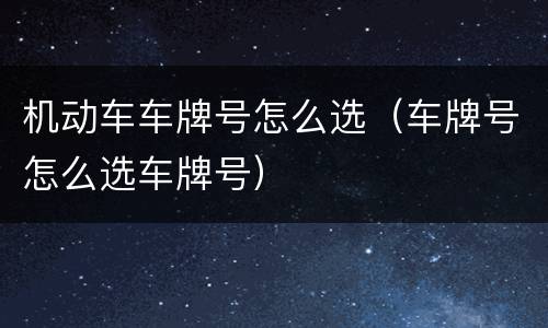 机动车车牌号怎么选（车牌号怎么选车牌号）