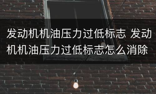 发动机机油压力过低标志 发动机机油压力过低标志怎么消除
