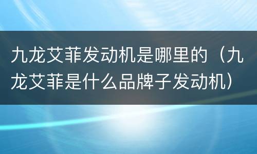 九龙艾菲发动机是哪里的（九龙艾菲是什么品牌子发动机）
