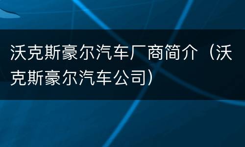 沃克斯豪尔汽车厂商简介（沃克斯豪尔汽车公司）