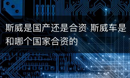 斯威是国产还是合资 斯威车是和哪个国家合资的