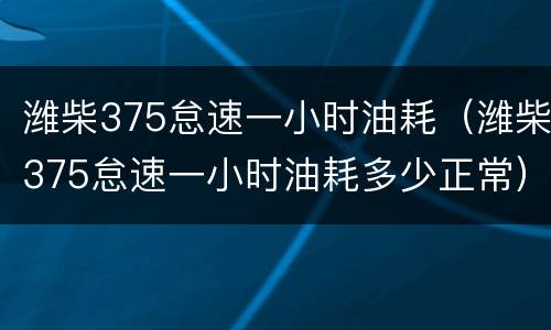 潍柴375怠速一小时油耗（潍柴375怠速一小时油耗多少正常）
