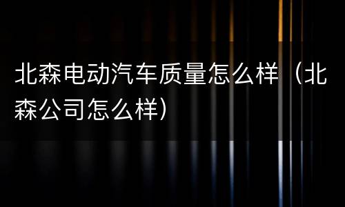 北森电动汽车质量怎么样（北森公司怎么样）