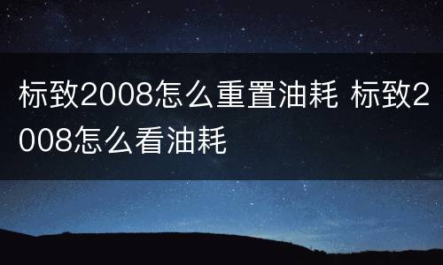 标致2008怎么重置油耗 标致2008怎么看油耗