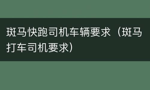 斑马快跑司机车辆要求（斑马打车司机要求）