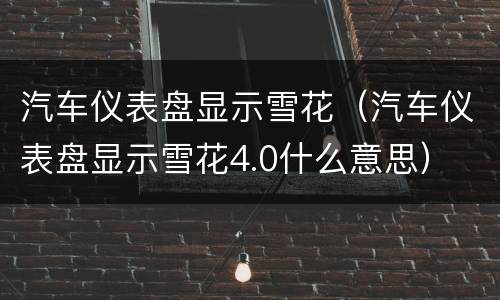 汽车仪表盘显示雪花（汽车仪表盘显示雪花4.0什么意思）