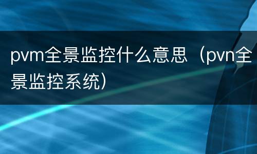 pvm全景监控什么意思（pvn全景监控系统）