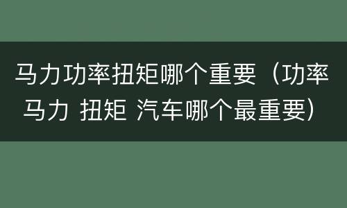 马力功率扭矩哪个重要（功率 马力 扭矩 汽车哪个最重要）
