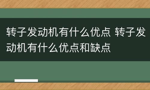 转子发动机有什么优点 转子发动机有什么优点和缺点