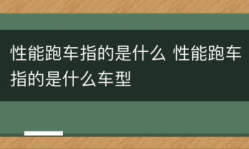 性能跑车指的是什么 性能跑车指的是什么车型