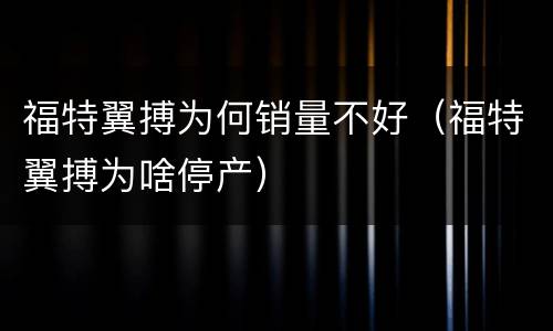福特翼搏为何销量不好（福特翼搏为啥停产）