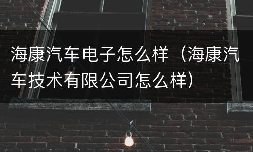 海康汽车电子怎么样（海康汽车技术有限公司怎么样）