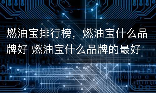 燃油宝排行榜，燃油宝什么品牌好 燃油宝什么品牌的最好