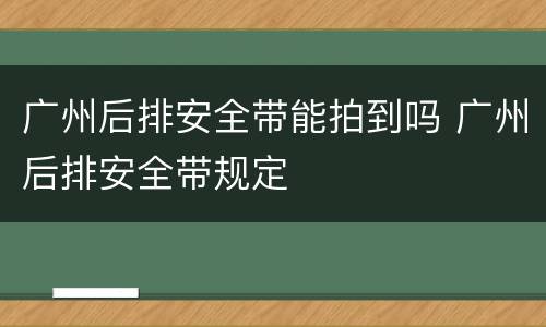 广州后排安全带能拍到吗 广州后排安全带规定