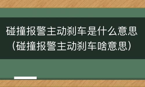 碰撞报警主动刹车是什么意思（碰撞报警主动刹车啥意思）