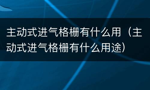 主动式进气格栅有什么用（主动式进气格栅有什么用途）