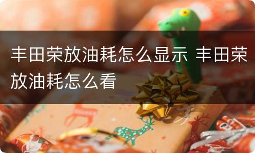 丰田荣放油耗怎么显示 丰田荣放油耗怎么看