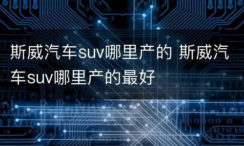 斯威汽车suv哪里产的 斯威汽车suv哪里产的最好