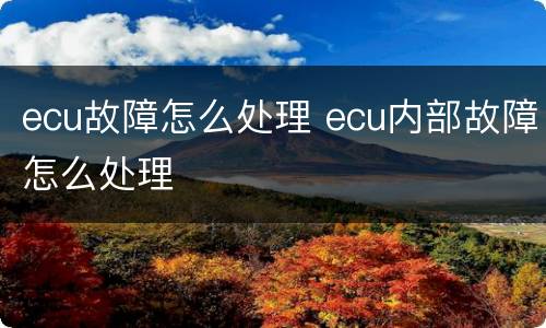 ecu故障怎么处理 ecu内部故障怎么处理