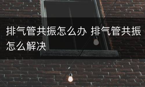 排气管共振怎么办 排气管共振怎么解决