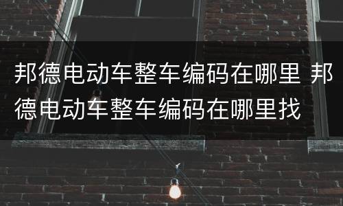 邦德电动车整车编码在哪里 邦德电动车整车编码在哪里找